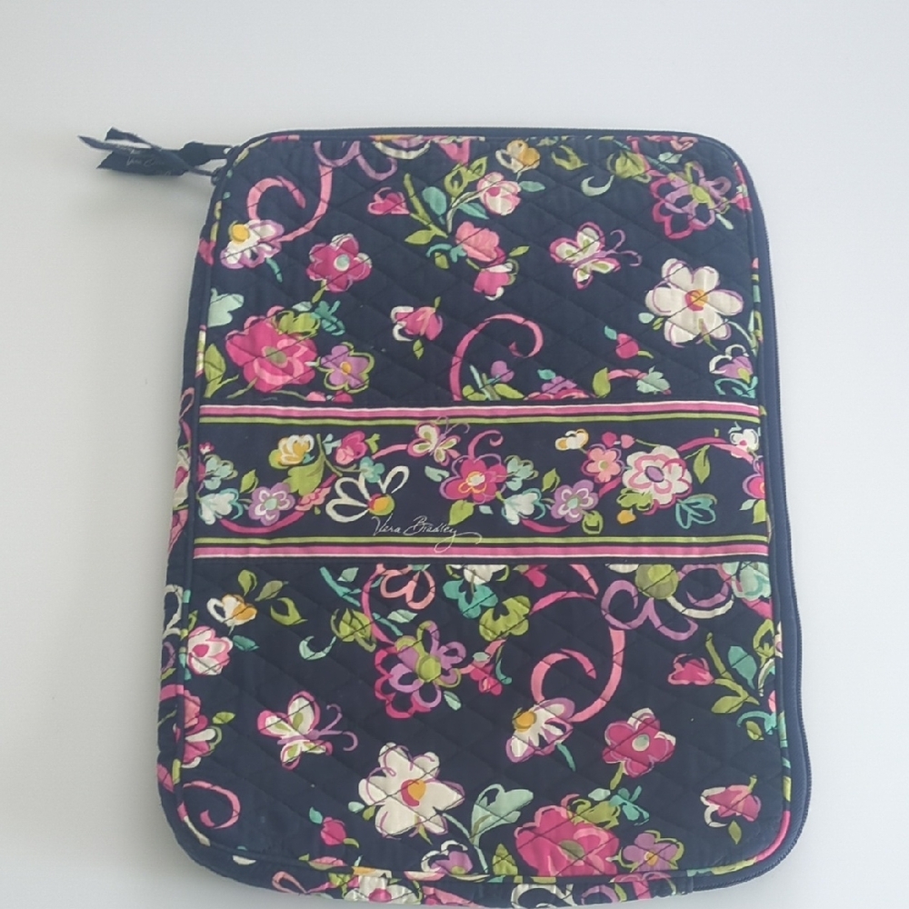 Vera Bradley Black and Pink Tablet Sleeve with Floral Design and Zipper